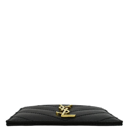 YVES SAINT LAURENT Cassandre Monogram Grain De Poudre Leather Card Holder Black