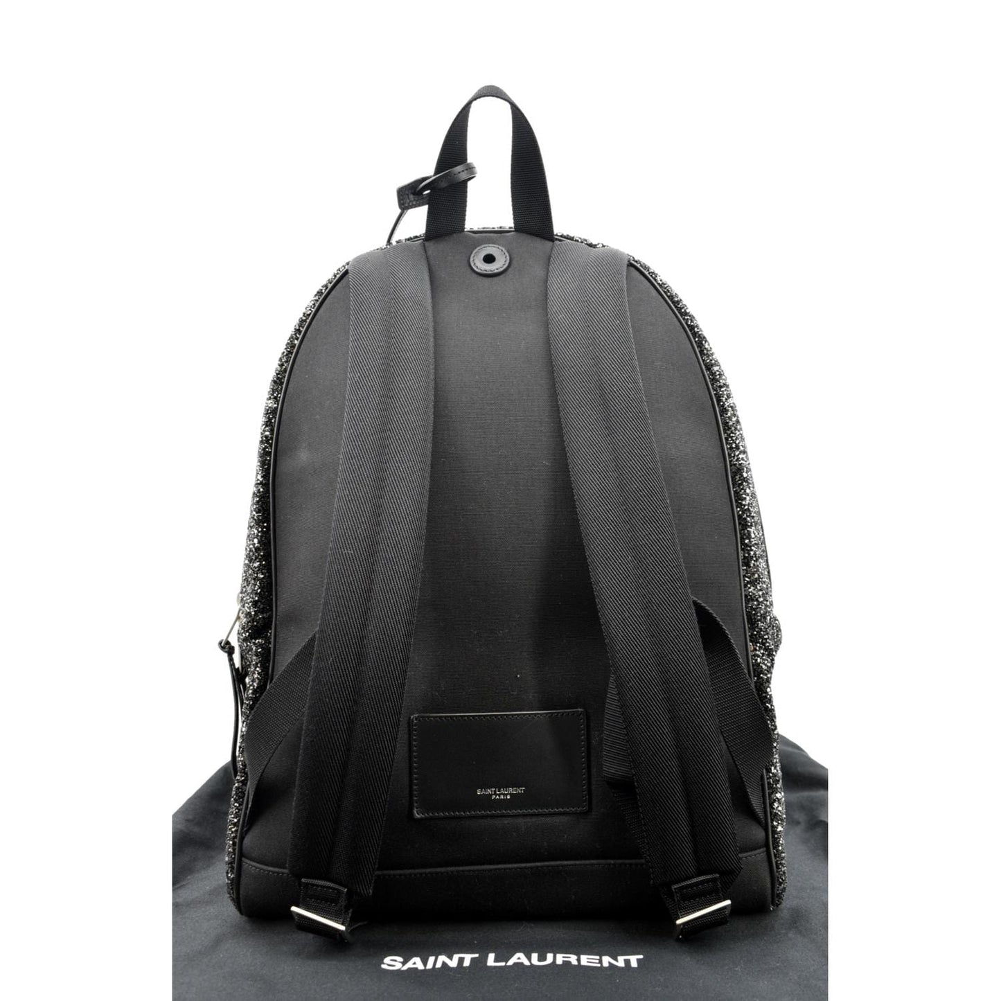 YVES SAINT LAURENT City Glitter Canvas Backpack Bag Black