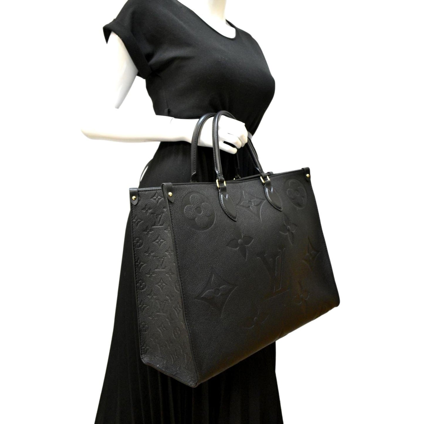 LOUIS VUITTON Onthego GM Monogram Empreinte Leather Tote Bag Black