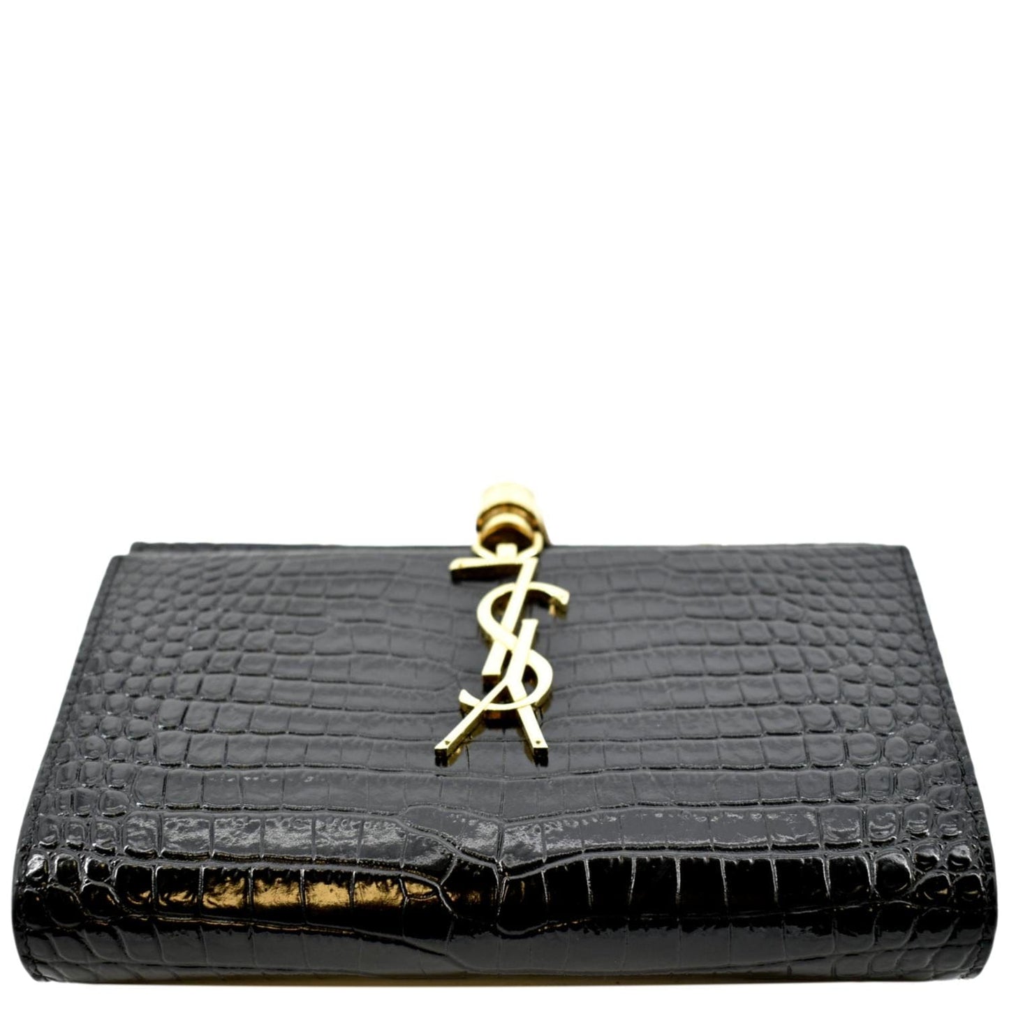 YVES SAINT LAURENT Kate Crocodile Embossed Patent Leather Shoulder Bag Black