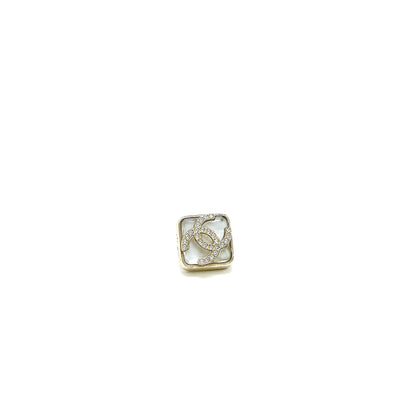 Chanel Square And CC Logo Large Model Earrings Light Gold Tone