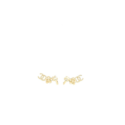 Chanel CC And Camellia Earrings Light Gold Tone