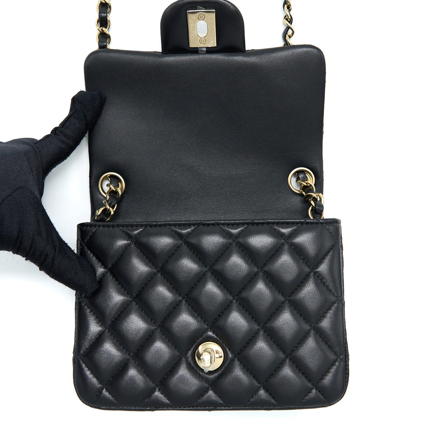 Chanel Mini Square Flap Bag Lambskin Black L (Microchip)