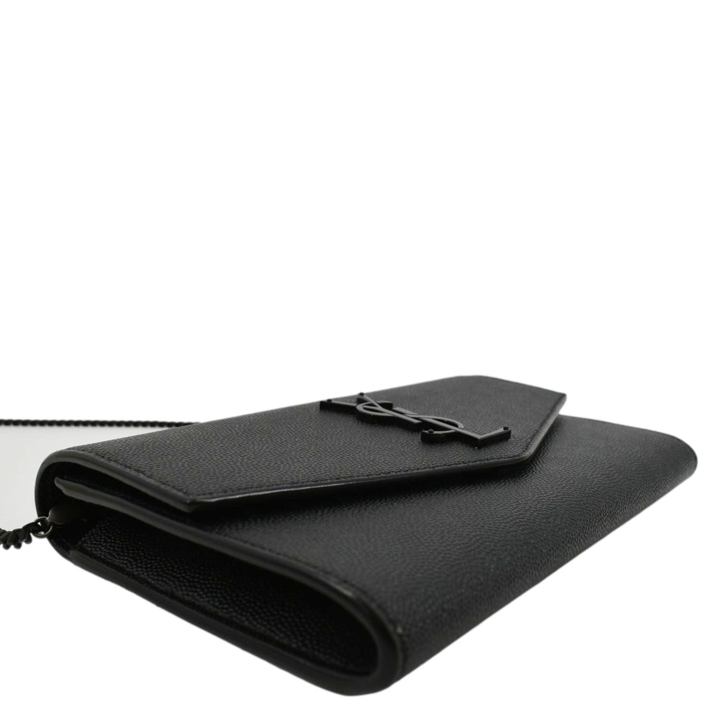 YVES SAINT LAURENT Uptown Gain De Poudre Embossed Leather Crossbody Chain Wallet Black