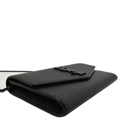 YVES SAINT LAURENT Uptown Gain De Poudre Embossed Leather Crossbody Chain Wallet Black