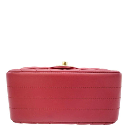 CHANEL Mini Flap Quilted Chevron Leather Crossbody Bag Red