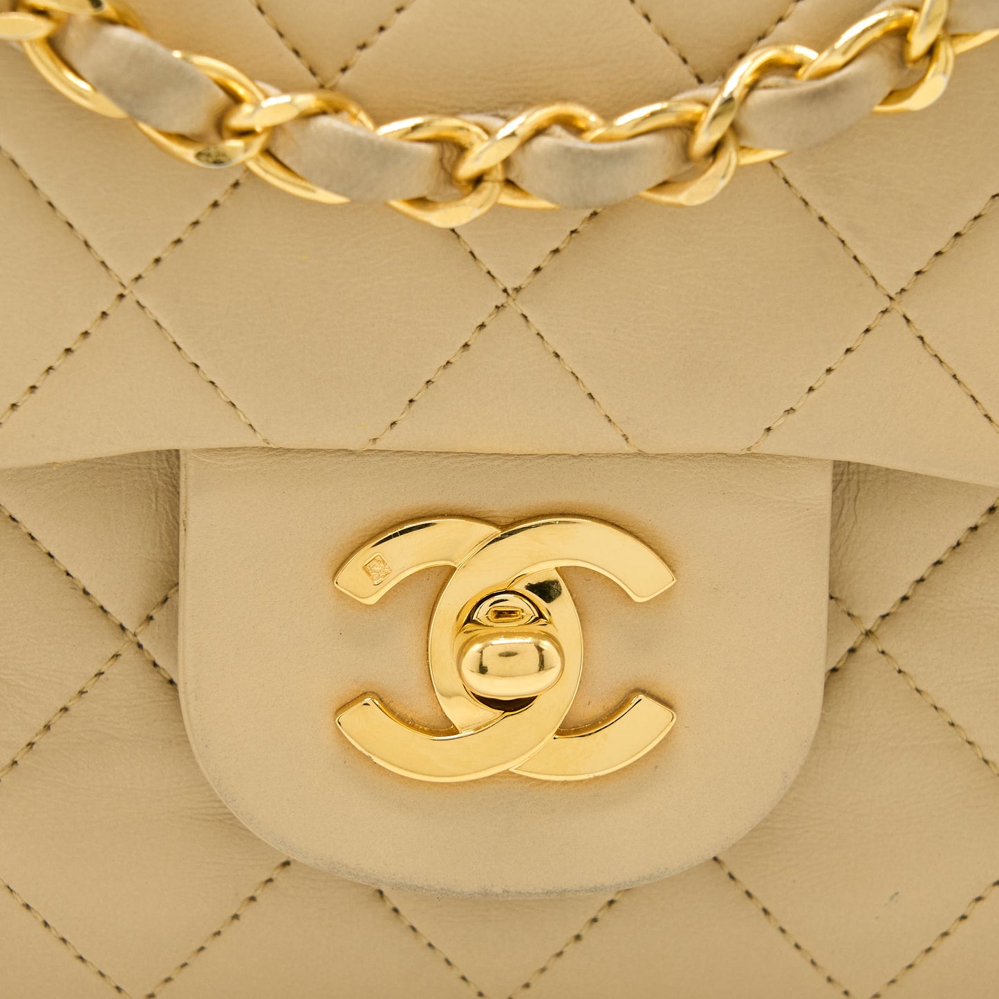 Chanel Vintage Small Classic Double Flap Bag Lambskin Beige