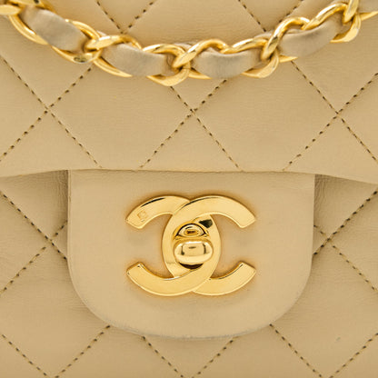 Chanel Vintage Small Classic Double Flap Bag Lambskin Beige