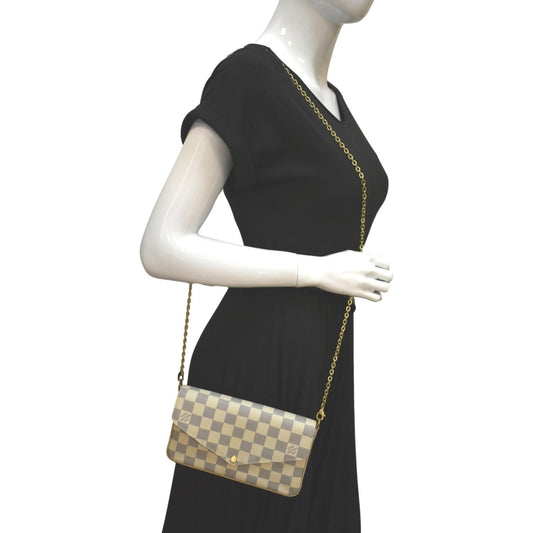 LOUIS VUITTON Felicie Pochette Damier Azur Crossbody Bag White