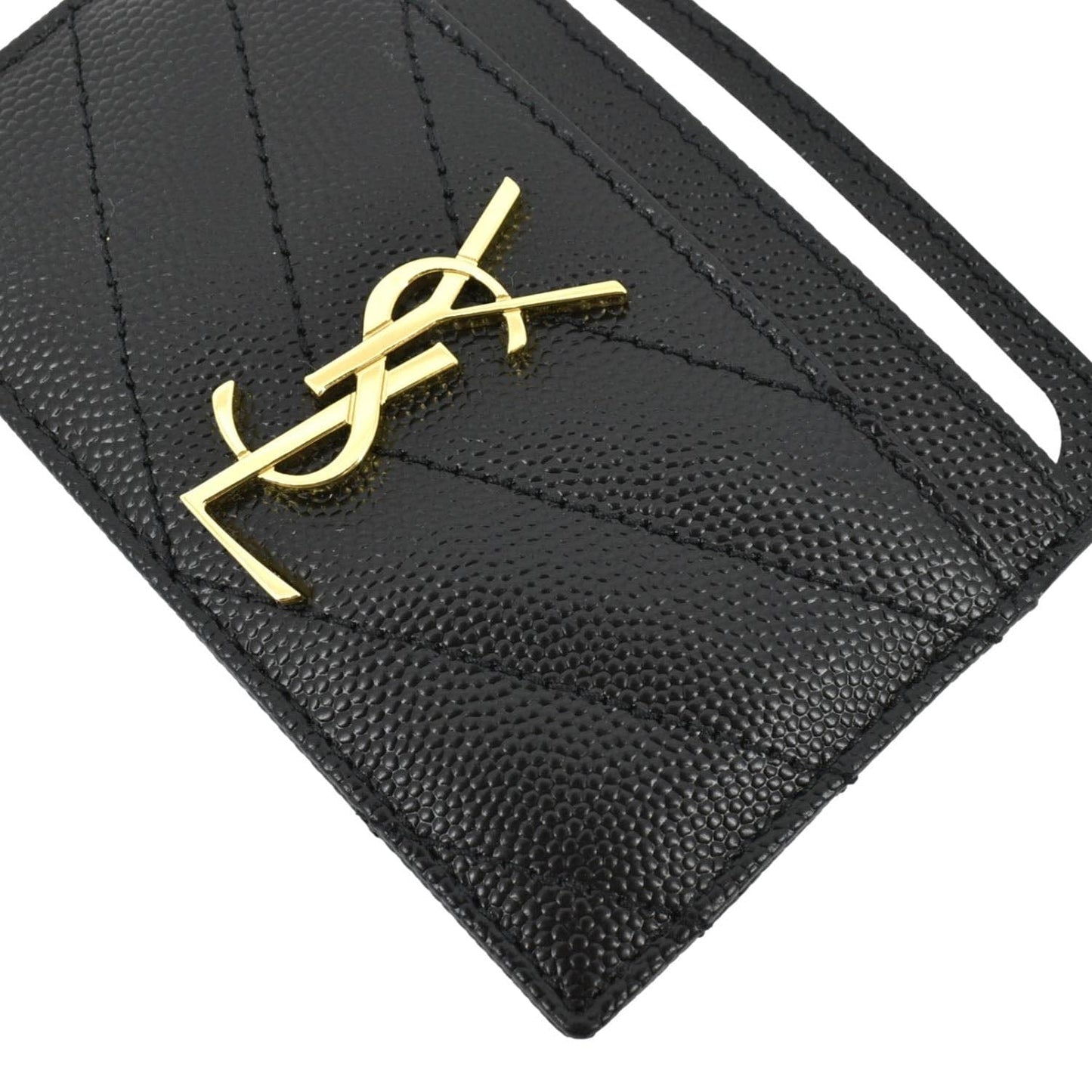 YVES SAINT LAURENT Cassandre Monogram Grain De Poudre Leather Card Holder Black
