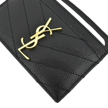 YVES SAINT LAURENT Cassandre Monogram Grain De Poudre Leather Card Holder Black