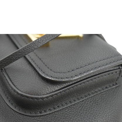 LOUIS VUITTON Lockme Leather Crossbody Bucket Bag Black