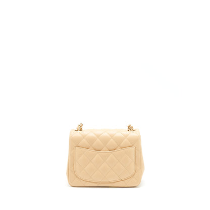 Chanel 22C Mini Square Flap Bag Lambskin Beige L