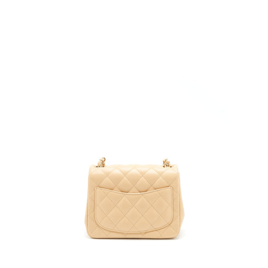 Chanel 22C Mini Square Flap Bag Lambskin Beige L
