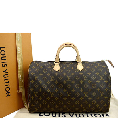LOUIS VUITTON Speedy 40 Monogram Canvas Satchel Bag Brown
