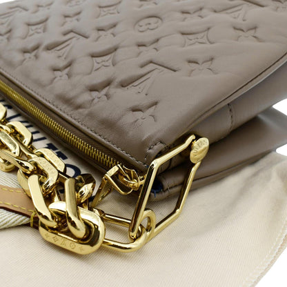 LOUIS VUITTON Coussin MM Monogram Embossed Shoulder Bag Taupe