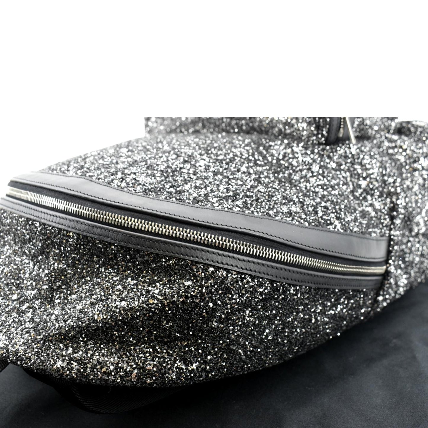 YVES SAINT LAURENT City Glitter Canvas Backpack Bag Black