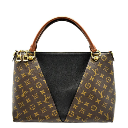 LOUIS VUITTON V TOTE MM Monogram Leather Hobo Bag Black