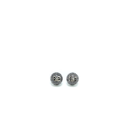 Chanel Round CC Crystal Earrings Black/ Silver