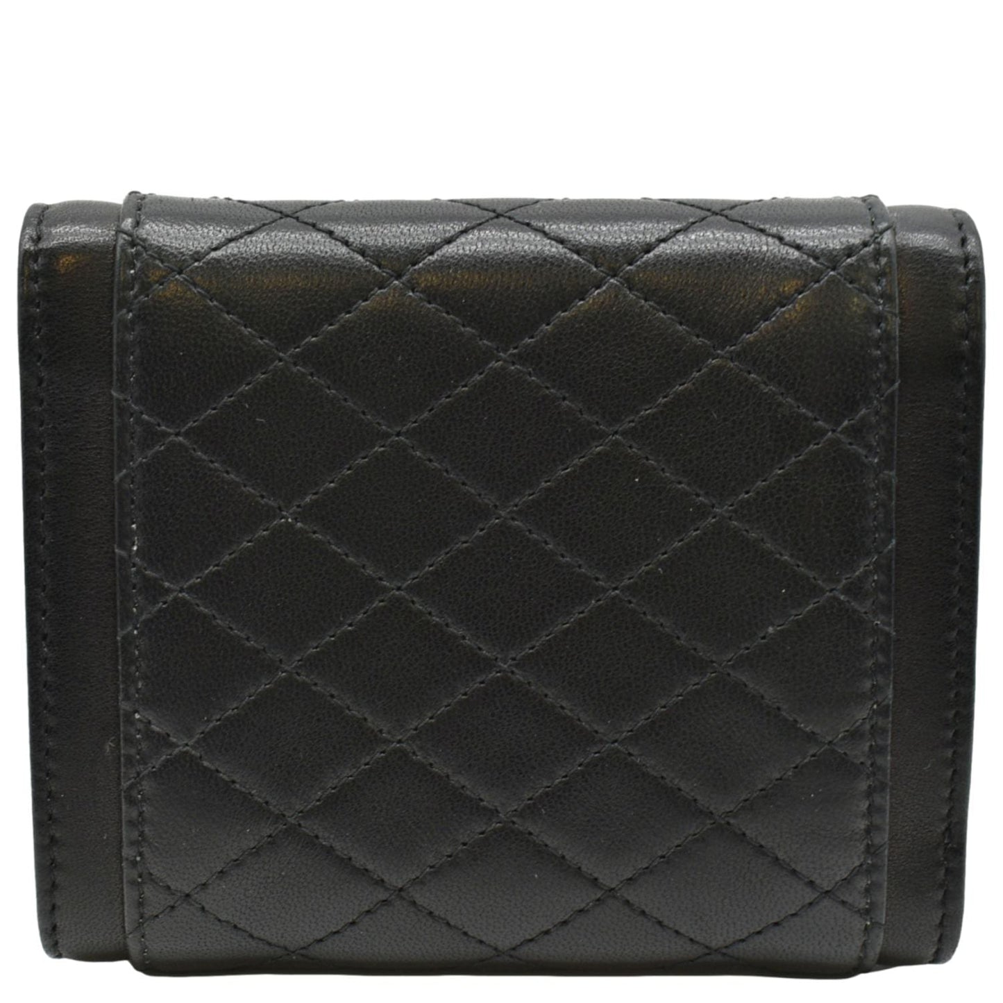 YVES SAINT LAURENT Gaby Compact Tri Fold Small Quilted Leather Wallet Black