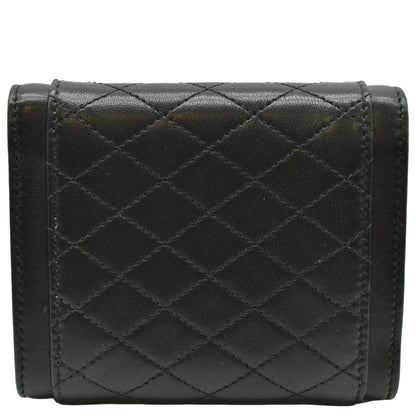 YVES SAINT LAURENT Gaby Compact Tri Fold Small Quilted Leather Wallet Black