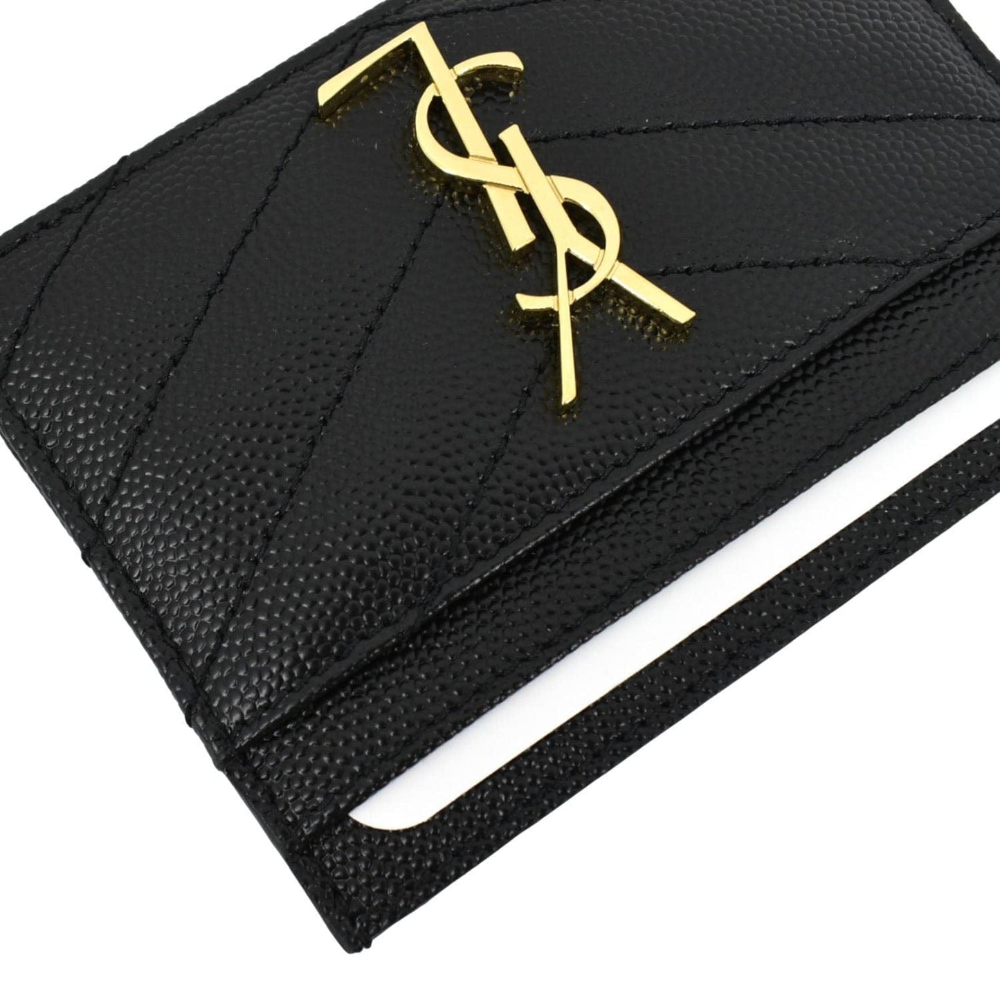YVES SAINT LAURENT Cassandre Monogram Grain De Poudre Leather Card Holder Black