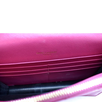 YVES SAINT LAURENT Cassandre Grain De Poudre Embossed Chain Envelope Bag Fuchsia