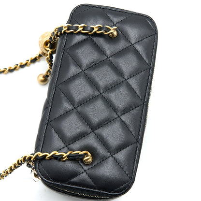 Chanel Pearl Crush Long Vanity Case Lambskin Black  (Microchip)