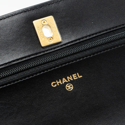 Chanel Pearl Crush Wallet On Chain Lambskin Black  (microchip)