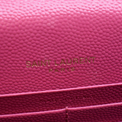 YVES SAINT LAURENT Cassandre Grain De Poudre Embossed Chain Envelope Bag Fuchsia