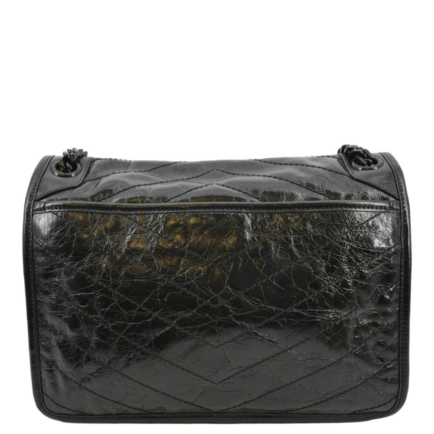 YVES SAINT LAURENT Niki Baby Crinkle Leather Shoulder Bag Black