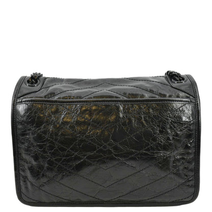 YVES SAINT LAURENT Niki Baby Crinkle Leather Shoulder Bag Black
