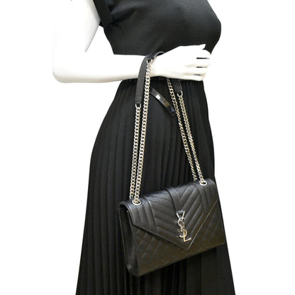 YVES SAINT LAURENT Medium Envelope Leather Chain Shoulder Bag Black