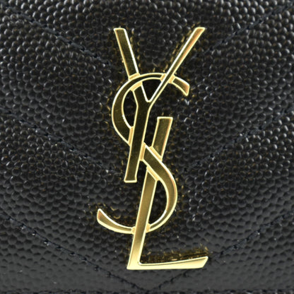YVES SAINT LAURENT Cassandre Monogram Grain De Poudre Leather Card Holder Black