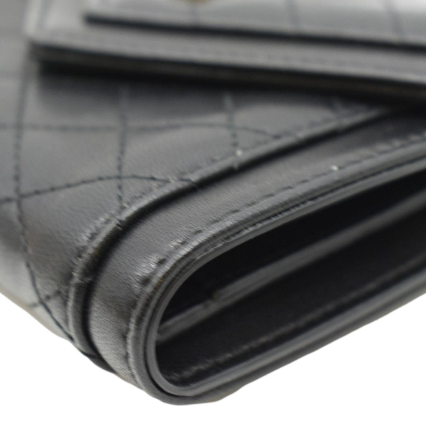 YVES SAINT LAURENT Gaby Compact Tri Fold Small Quilted Leather Wallet Black