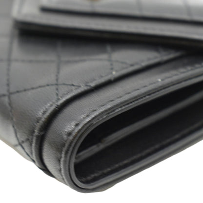 YVES SAINT LAURENT Gaby Compact Tri Fold Small Quilted Leather Wallet Black