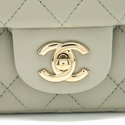 Chanel Mini Rectangular Flap Bag Lambskin Light Grey L (Microchip)