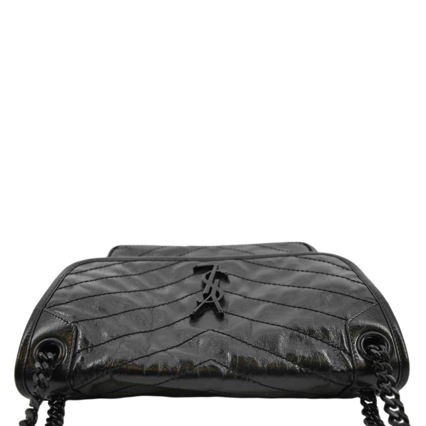 YVES SAINT LAURENT Niki Baby Crinkle Leather Shoulder Bag Black