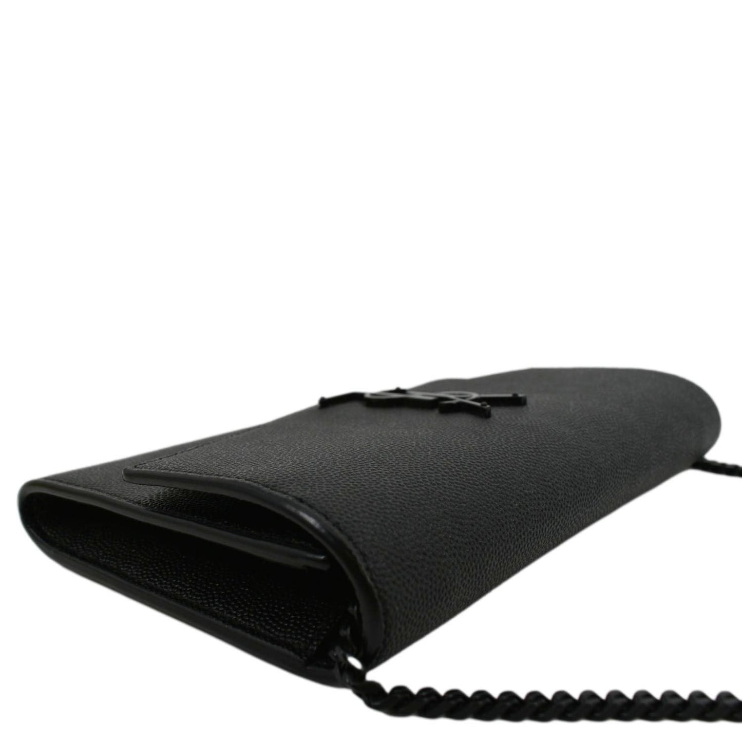 YVES SAINT LAURENT Uptown Gain De Poudre Embossed Leather Crossbody Chain Wallet Black