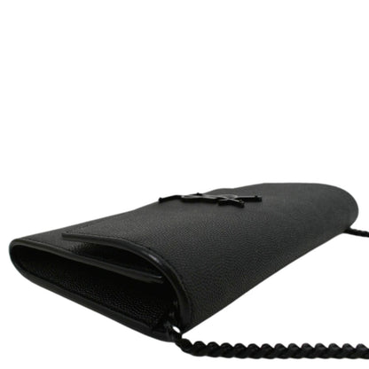 YVES SAINT LAURENT Uptown Gain De Poudre Embossed Leather Crossbody Chain Wallet Black