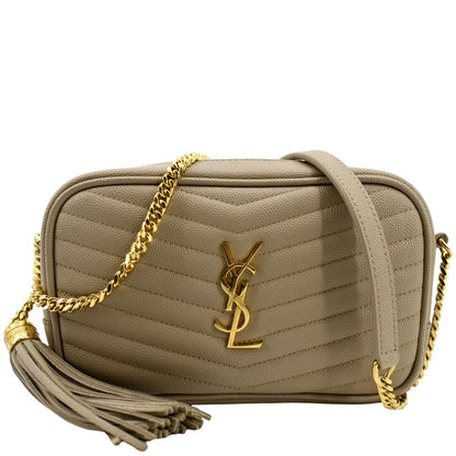 YVES SAINT LAURENT Mini Lou Grain De Poudre Camera Bag Beige