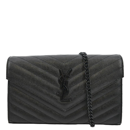 YVES SAINT LAURENT Cassandre Chain Wallet Leather Crossbody Bag Black