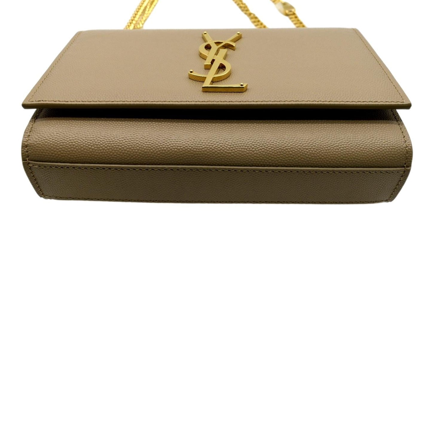 YVES SAINT LAURENT Kate Leather Chain Clutch Crossbody Bag Beige