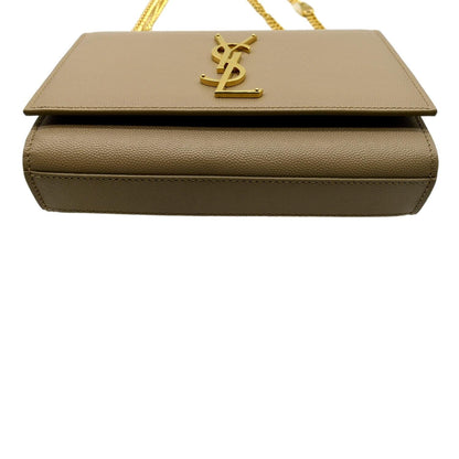 YVES SAINT LAURENT Kate Leather Chain Clutch Crossbody Bag Beige
