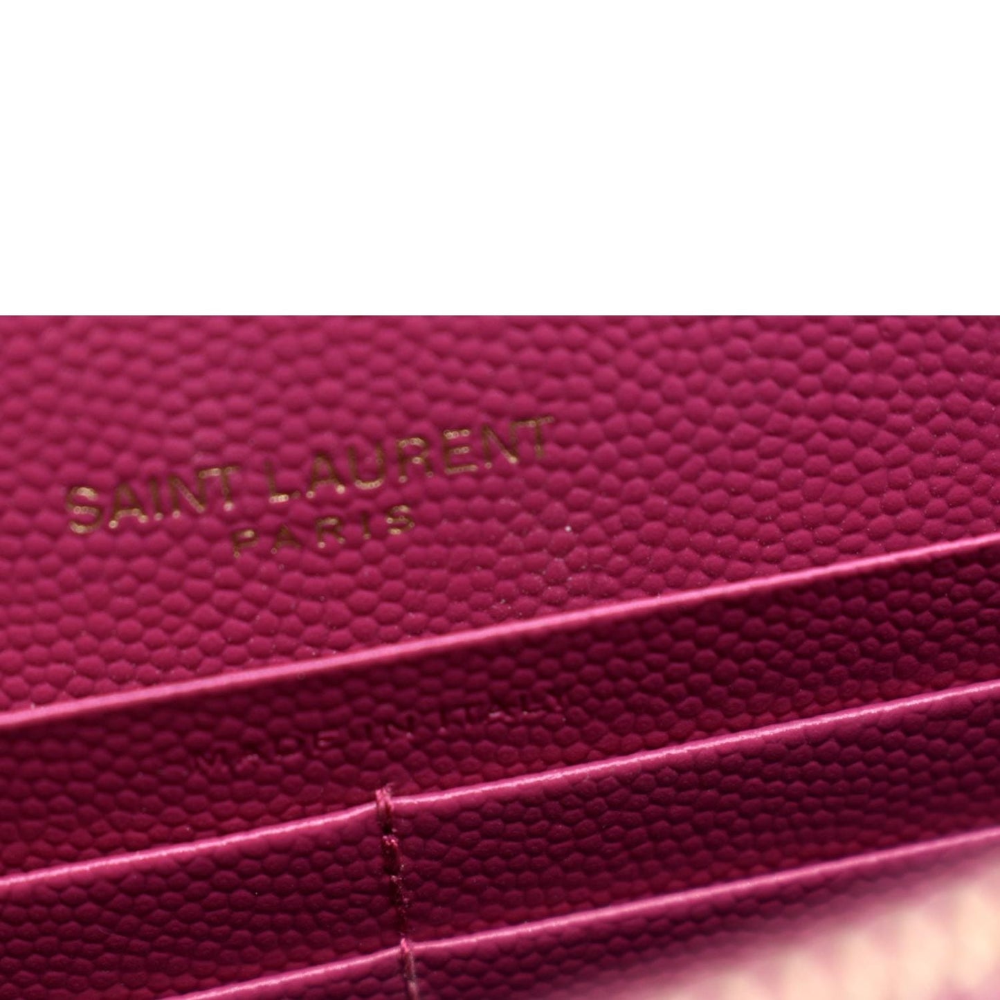 YVES SAINT LAURENT Cassandre Grain De Poudre Embossed Chain Envelope Bag Fuchsia