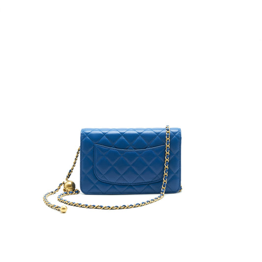 Chanel Lambskin Quilted CC Pearl Crush Wallet On Chain Blue with