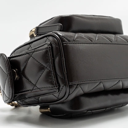 Chanel 24K Small Camera Case Bag Shiny Crumpled Lambskin Dark Brown L (Microchip)