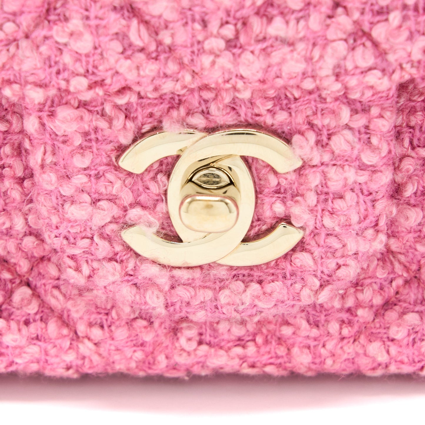 Chanel Mini Rectangular Flap Bag Tweed Pink L (Microchip)