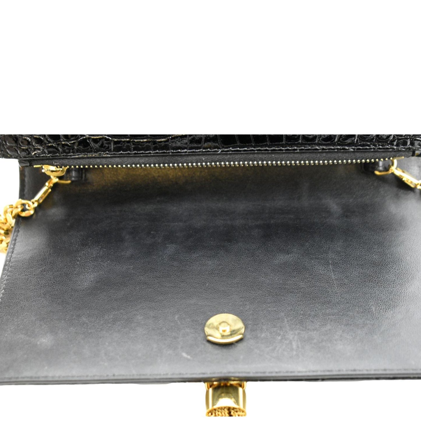 YVES SAINT LAURENT Kate Crocodile Embossed Patent Leather Shoulder Bag Black