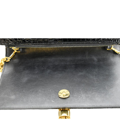 YVES SAINT LAURENT Kate Crocodile Embossed Patent Leather Shoulder Bag Black